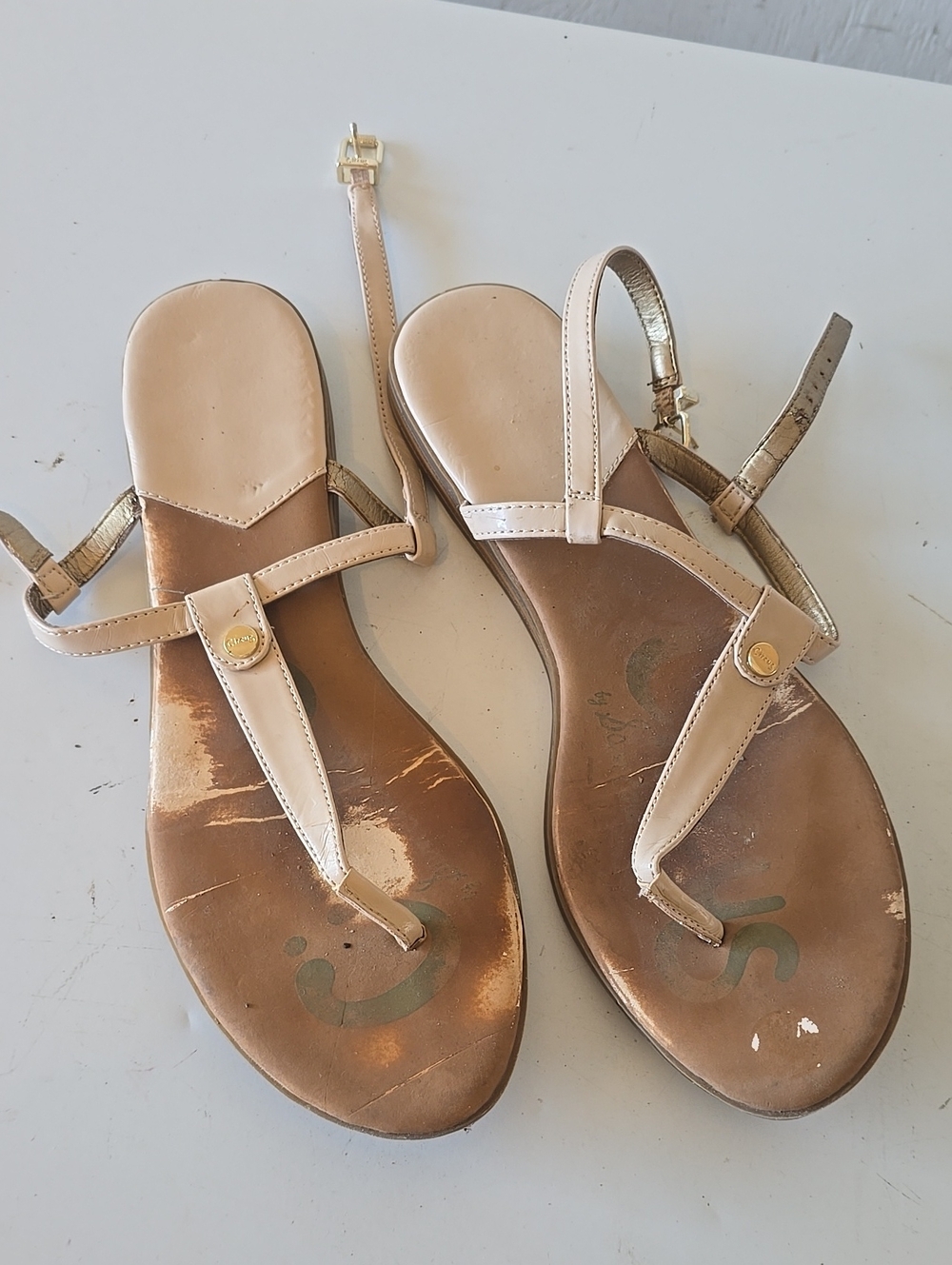 Circus by Sam Edelman Beige Metallic T-Strap Sandals